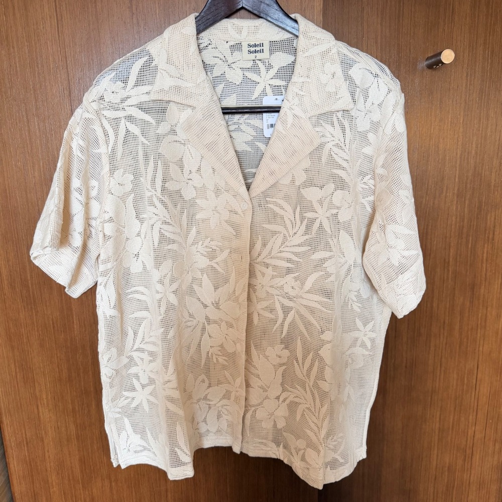 Free People Soleil $220 2/Med Kalani Ivory Floral Crochet Lace Camp Shirt Cotton
